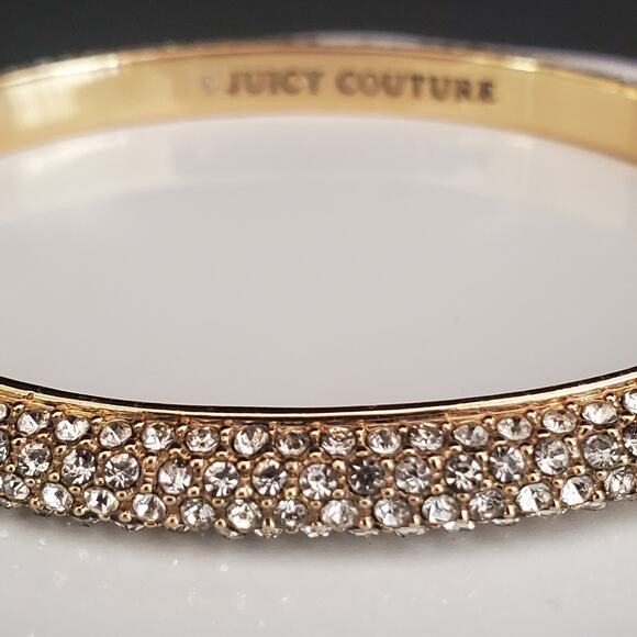 Juicy Couture Gold Tone Crystal Bangle Bracelet Hinged Clasp - Picture 3 of 11